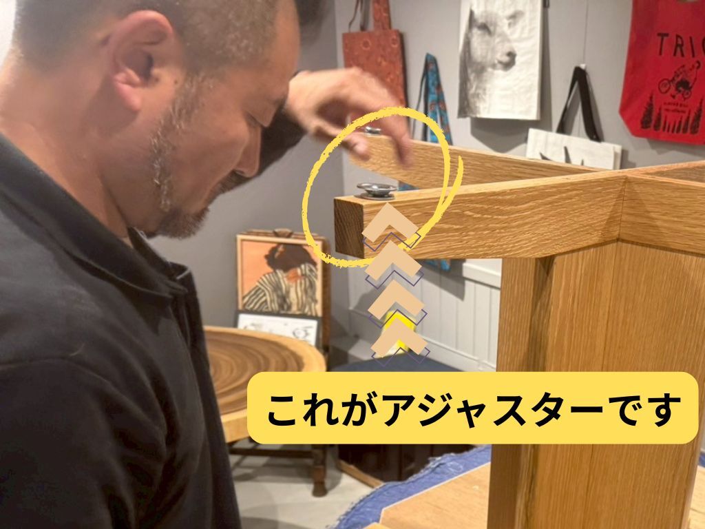 八角テーブルの脚のアジャスター