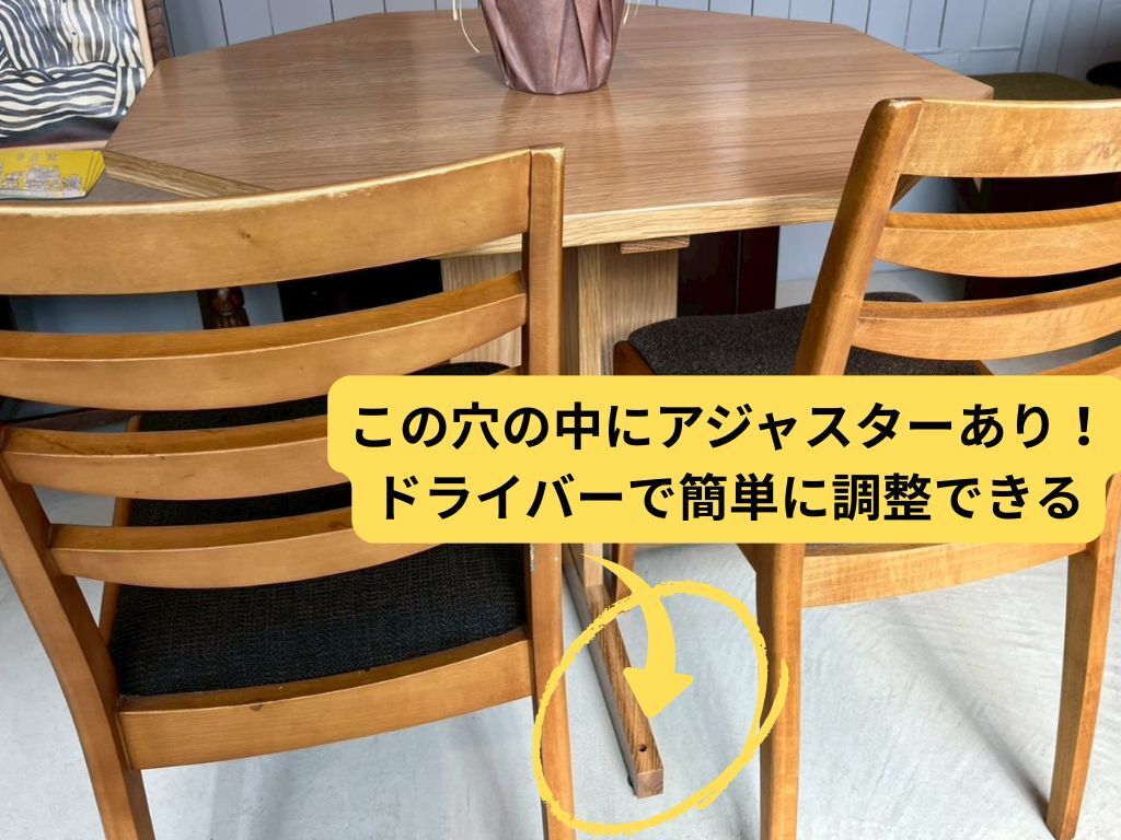 八角テーブルの脚のアジャスター