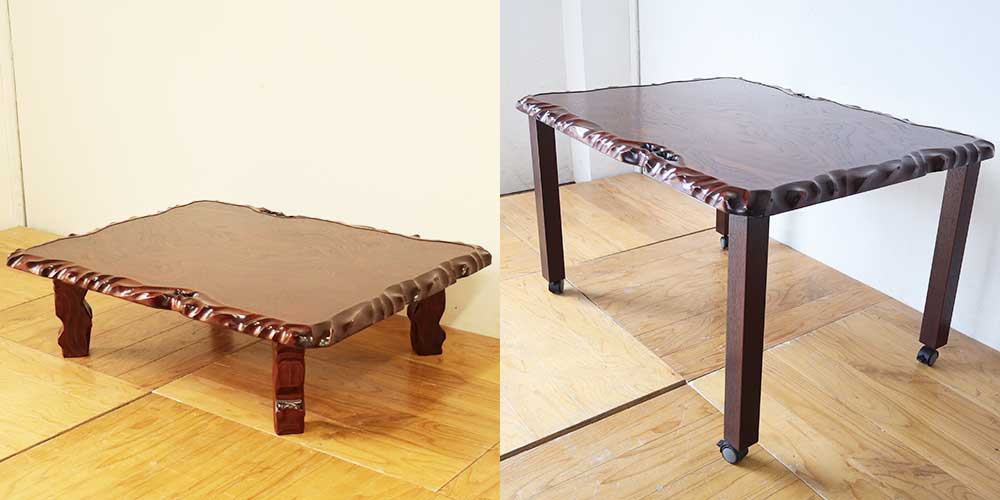 R1127:座卓をダイニングテーブルにリメイク。キャスター付きで移動スムーズのイメージ