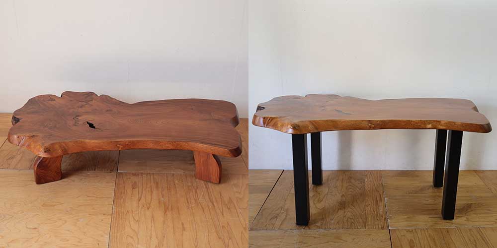 R1158:座卓からテーブルにリメイク。欅の無垢天板とアイアン脚でモダンにのイメージ