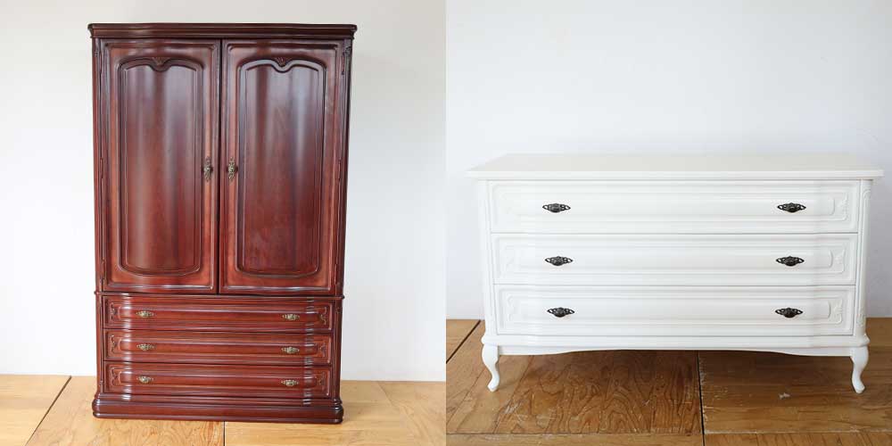 R1187:猫脚と白塗装でヨーロピアン調に。和タンスからチェストにリメイクのイメージ