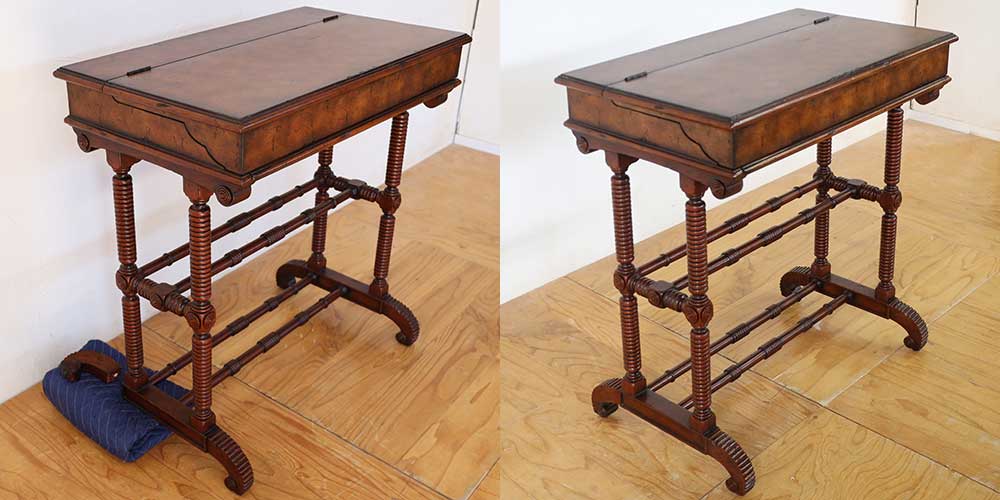 R1192:脚が折れて使えない…。アンティークのライティングビューローを修理のイメージ