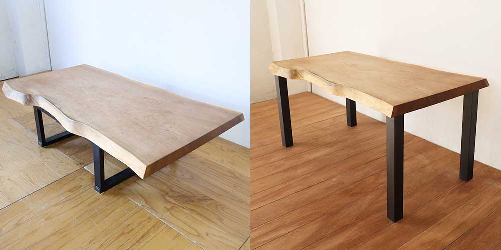 R1213:ローテーブルの無垢天板をダイニングに。黒染め脚でかっこよくのイメージ