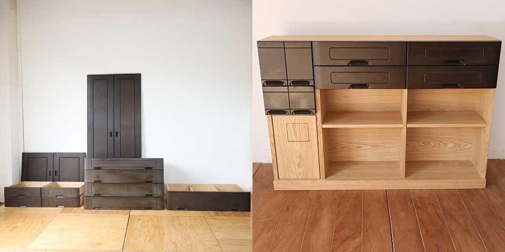 R1234:婚礼タンスから作るキャビネット。扉付きゴミ箱置き場で空間すっきりのイメージ