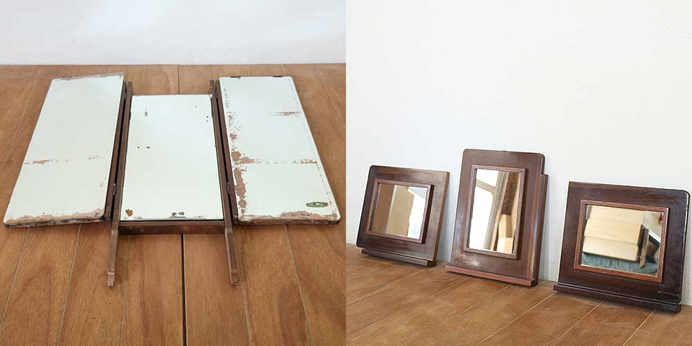R1263:サビで傷んだ三面鏡をカットし、壁掛けミラーにリメイクのイメージ