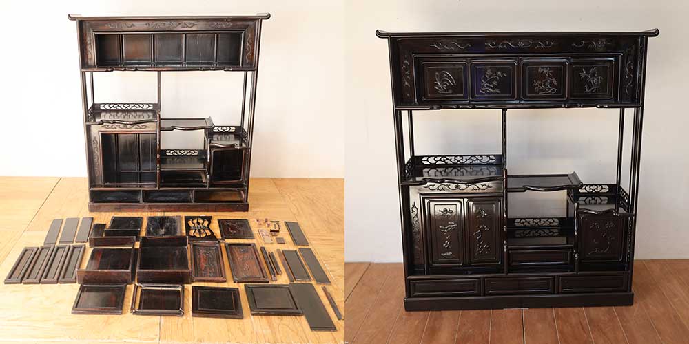 R1264:唐木茶棚をレストア。割れ・欠け・歪み等を修復し、再び美しくのイメージ