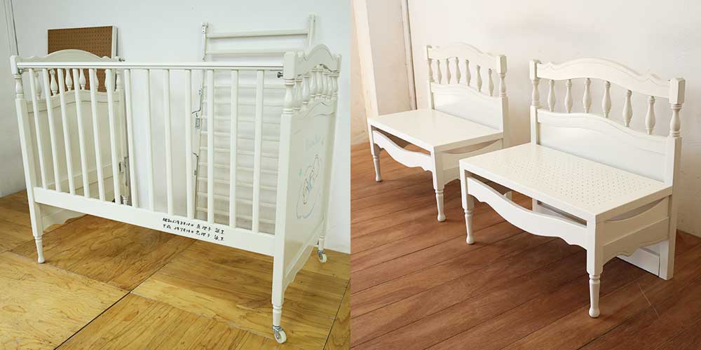 R1270:ベビーベッドからベンチ2台にリメイク。娘さん2人のために♪のイメージ