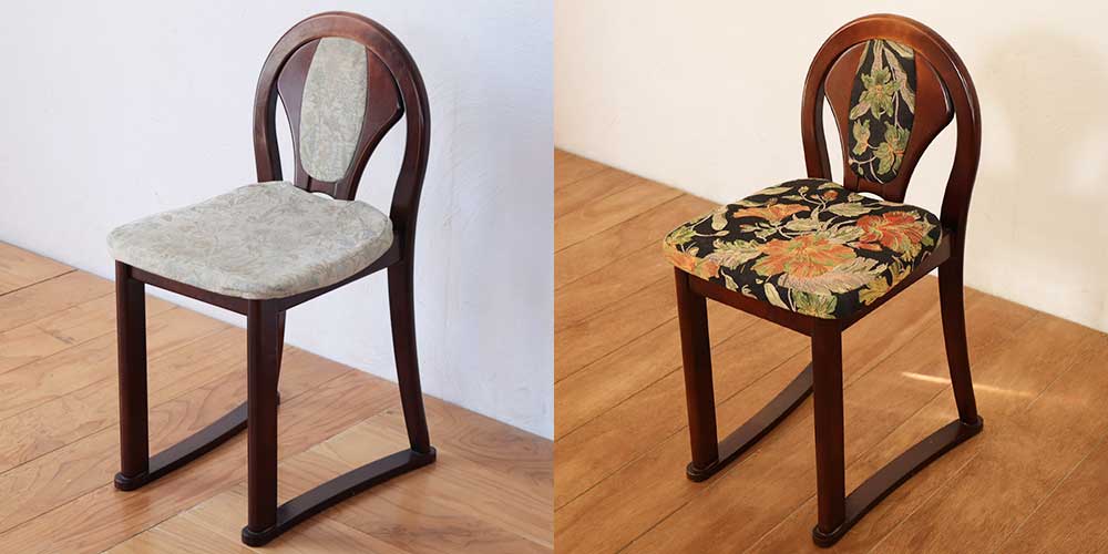 R1273:ドレッサーチェアの生地張り替え。座面クッションも整えてのイメージ