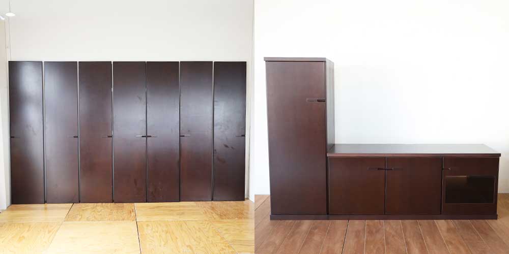 R1277:婚礼タンスをリメイク。キャビネットを組み合わせたテレビボードにのイメージ