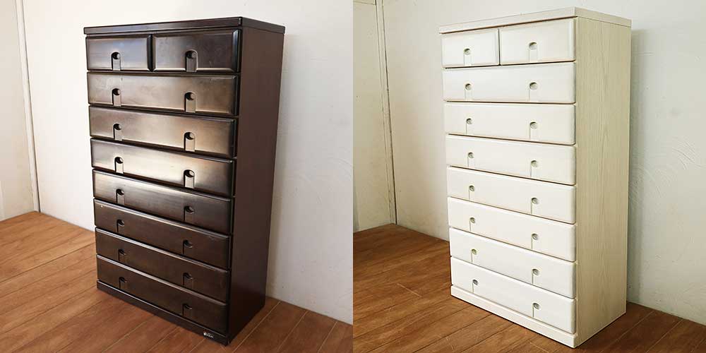 R1278:落ち着いた色味のチェストを再塗装。木目がほんのり透ける白で明るくのイメージ