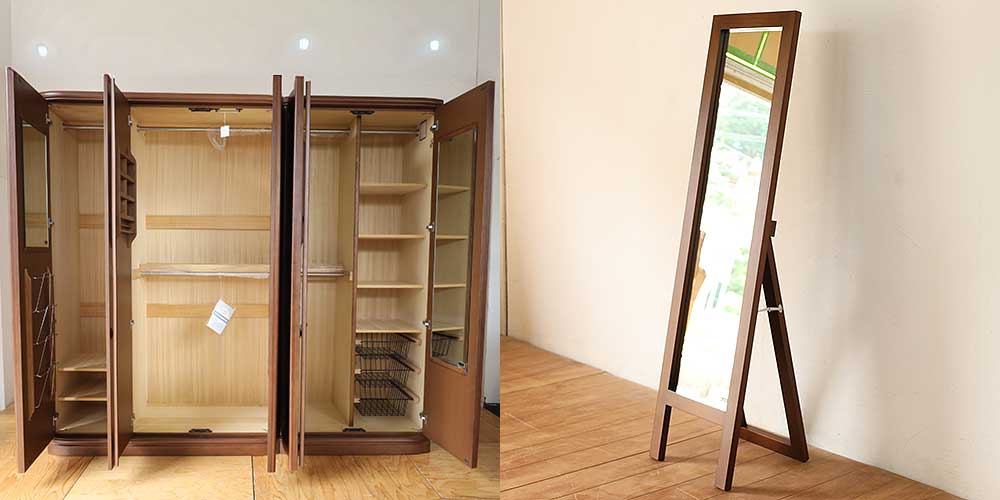 R1289:タンス扉の鏡をスタンドミラーに。思い出の家具の一部を新たな形でのイメージ