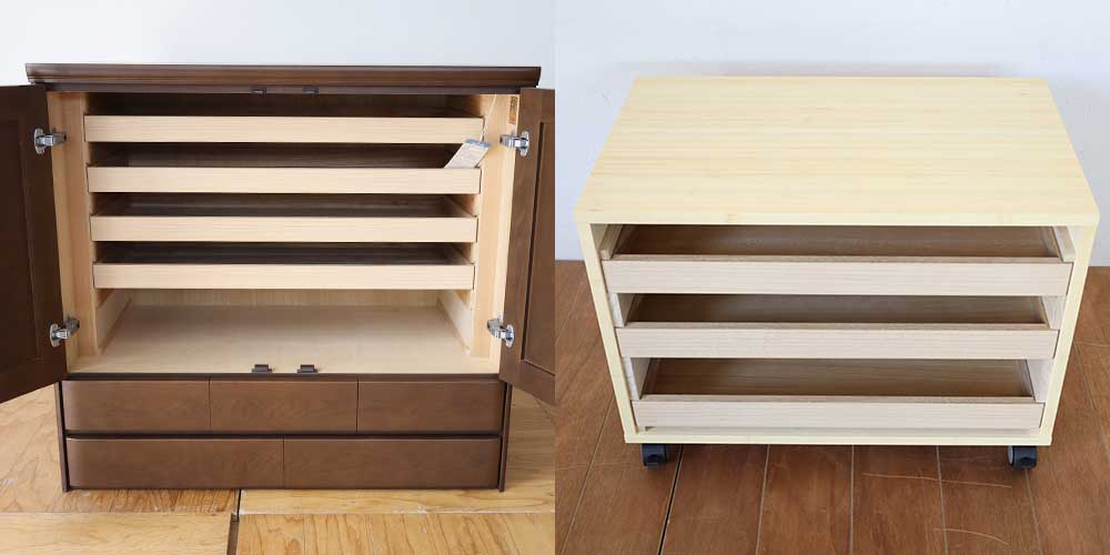 R1301:和タンスの衣装盆を活かしたバンブーチェスト。手芸用品収納にのイメージ