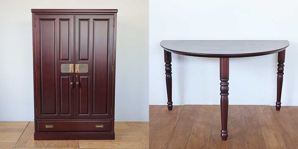 R1306:婚礼タンスを半円テーブルに。天板裏にタンスの扉を忍ばせてのイメージ