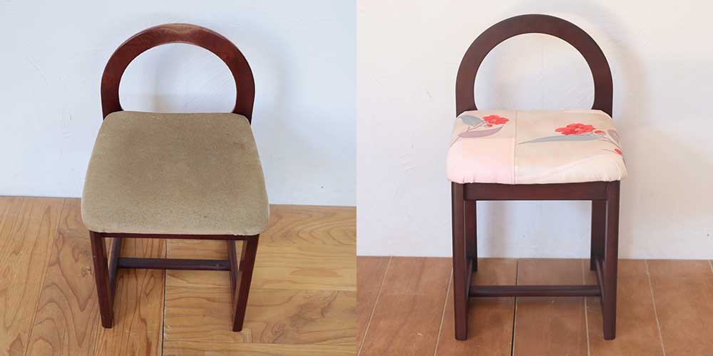 R1308:ドレッサーチェアをリメイク。着物帯を活かした座面にのイメージ