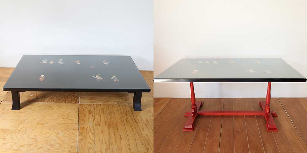 R0331：座卓の分厚い天板を薄くしてダイニングテーブルにリメイク