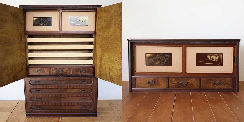 R1331:和タンス内部の構成を活かしてテレビボードに。引き戸が主役の一台のイメージ