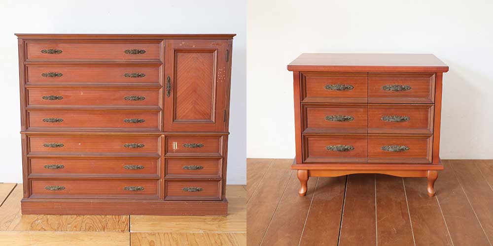 R1337:婚礼タンスを3段チェストにリメイク。引き出しを小さくコンパクトにのイメージ