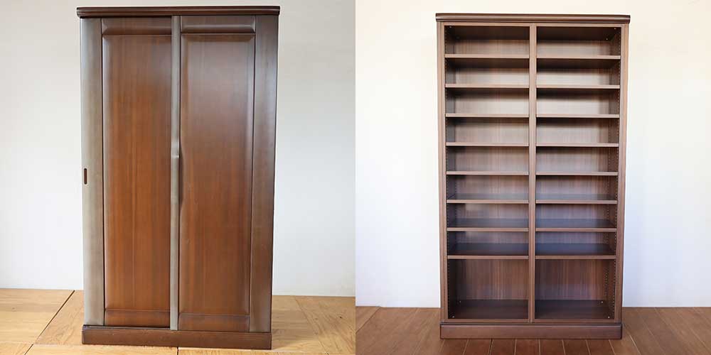 R1342:婚礼タンスを本棚にリメイク。ダボレールで棚の高さを自由にのイメージ