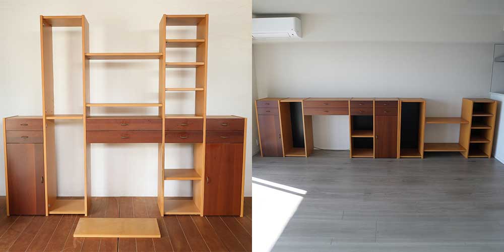 R1350:デンマーク製の大型収納家具。上下分けて使えるようにリメイクのイメージ