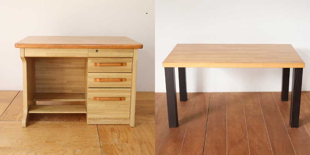 R1356:40年使った学習机。天板を活かしてリビングテーブルにリメイクのイメージ