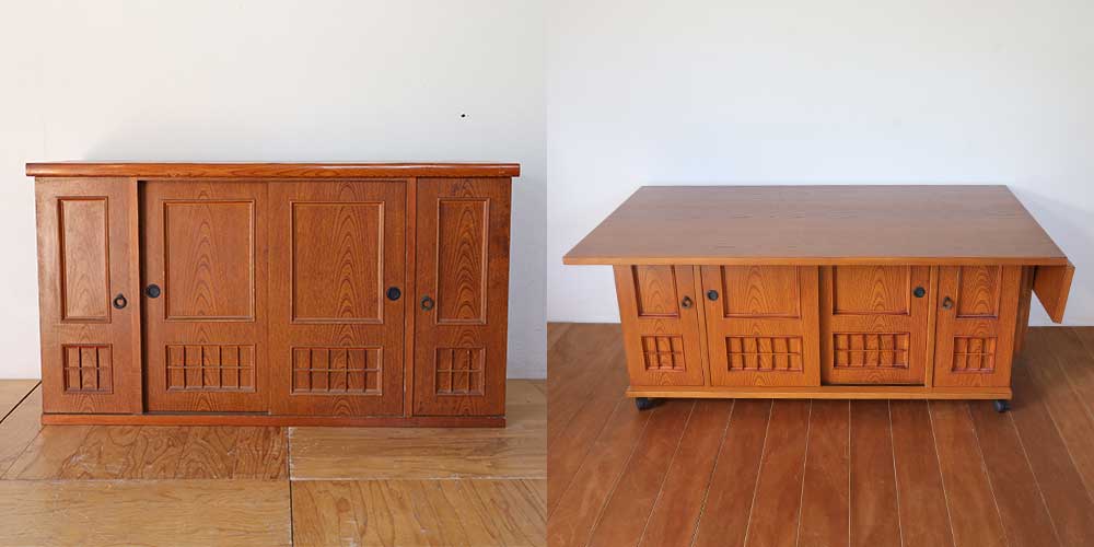 R1358:下駄箱をバタフライテーブルにリメイク。収納付きで便利な一台にのイメージ