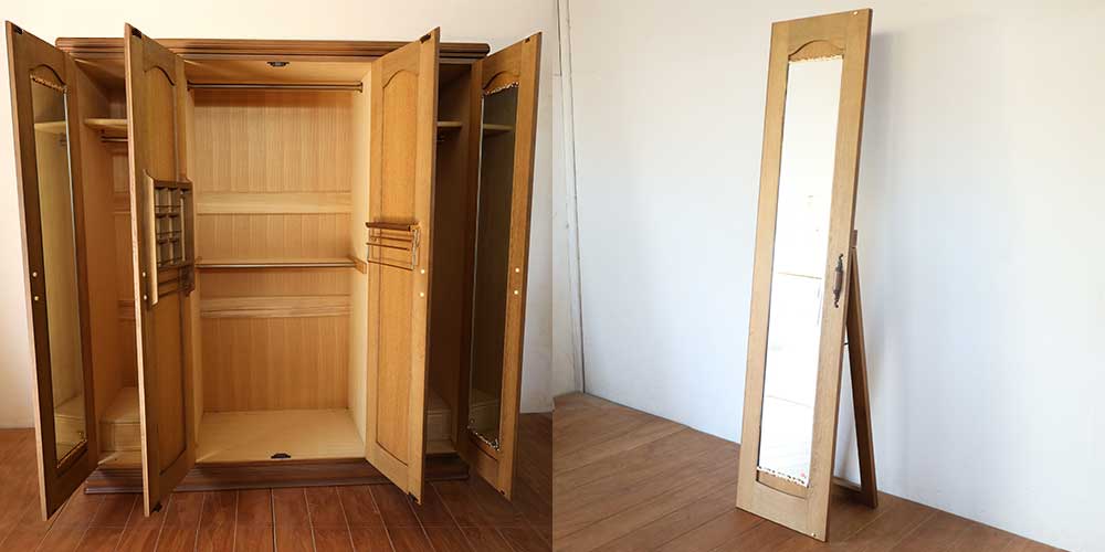 R1361:婚礼タンス扉をスタンドミラーに。取っ手移設で面影を残してのイメージ