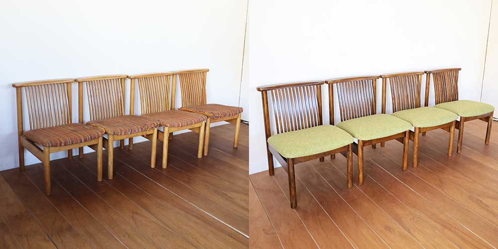 R1385:ダイニングチェアをリメイク。生地張り替えとクッション交換で快適にのイメージ