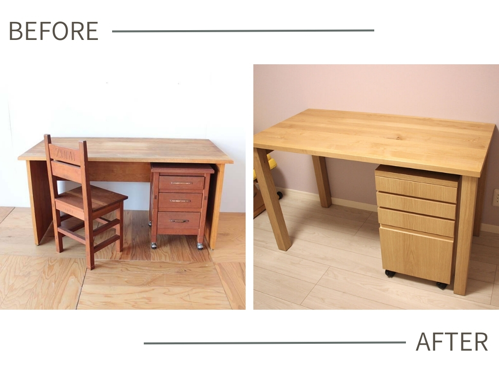お客様の学習机をお嬢様のデスクにリメイク｜北欧調で長く使えるデザインに