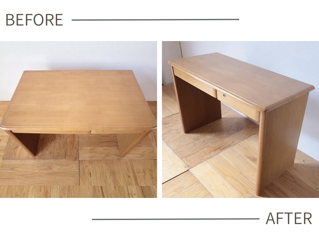 天板の奥行を17cm小さく｜パネル脚はそのままで引き出しも使えるように