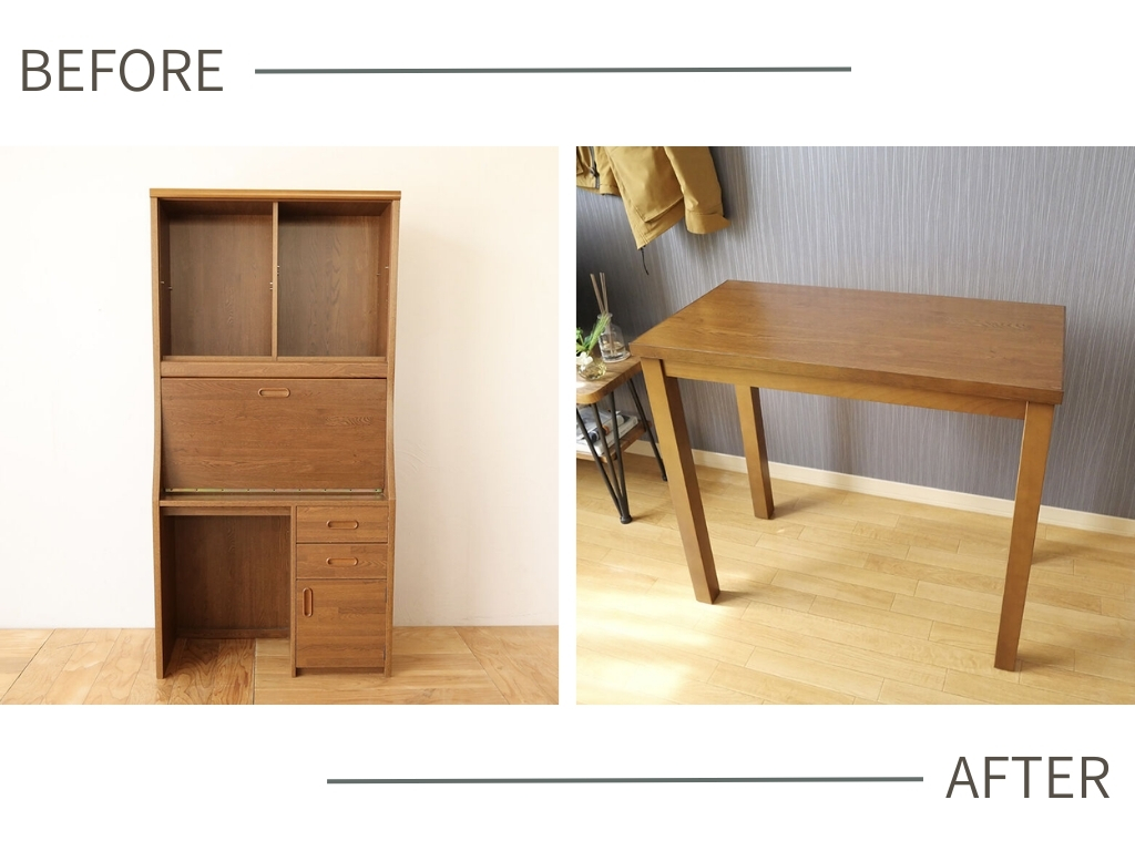 ビューロー型学習机を平机に｜W800 D400のコンパクトデスクへ