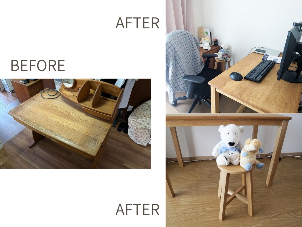 20年以上使った学習机を大人用デスクへ｜残った部材を活かしてスツールも製作