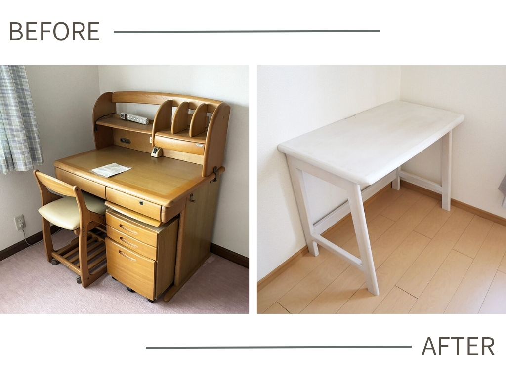 学習机をシャビーシックなおしゃれデスクに｜大人の暮らしに合わせてリメイク