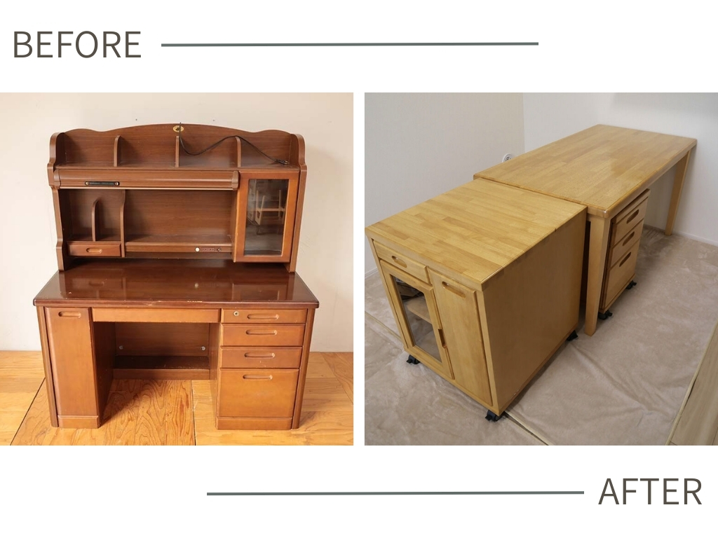 学習机をダイニングテーブルにリメイク｜部材を活かしてワゴンも製作