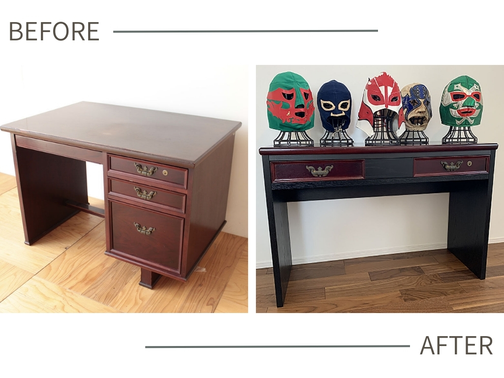 学習机をコンソールテーブルにリメイク｜和モダンな飾り棚へ