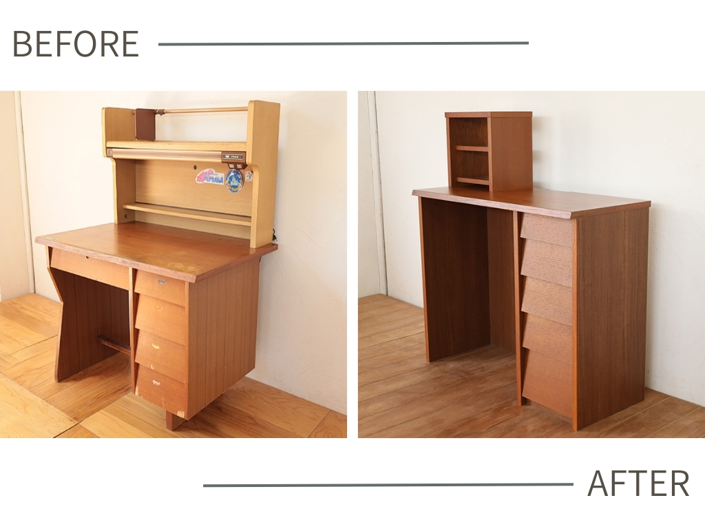 学習机をカップボードにリメイク｜ダークブラウンで落ち着いた佇まいに