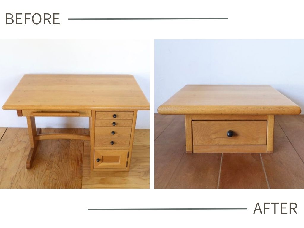 学習机の引き出しを活かしてコーヒーテーブルにリメイク｜かわいい意匠を主役に