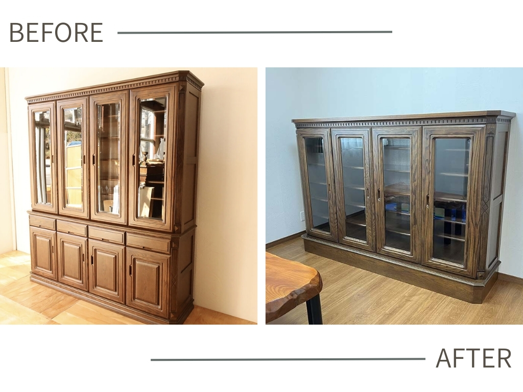 食器棚上下分解リメイク（上部をリビングボードに）