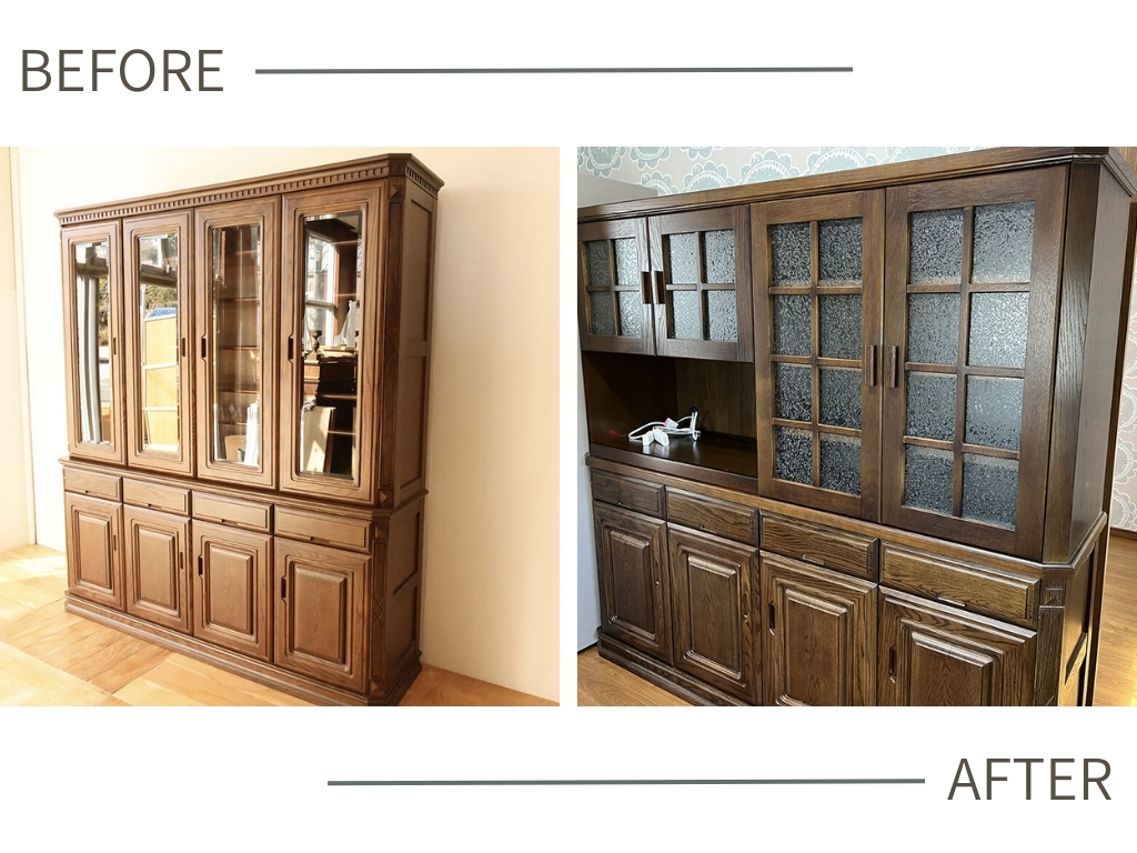 食器棚を上下分解リメイク（下部＋建具のガラス）