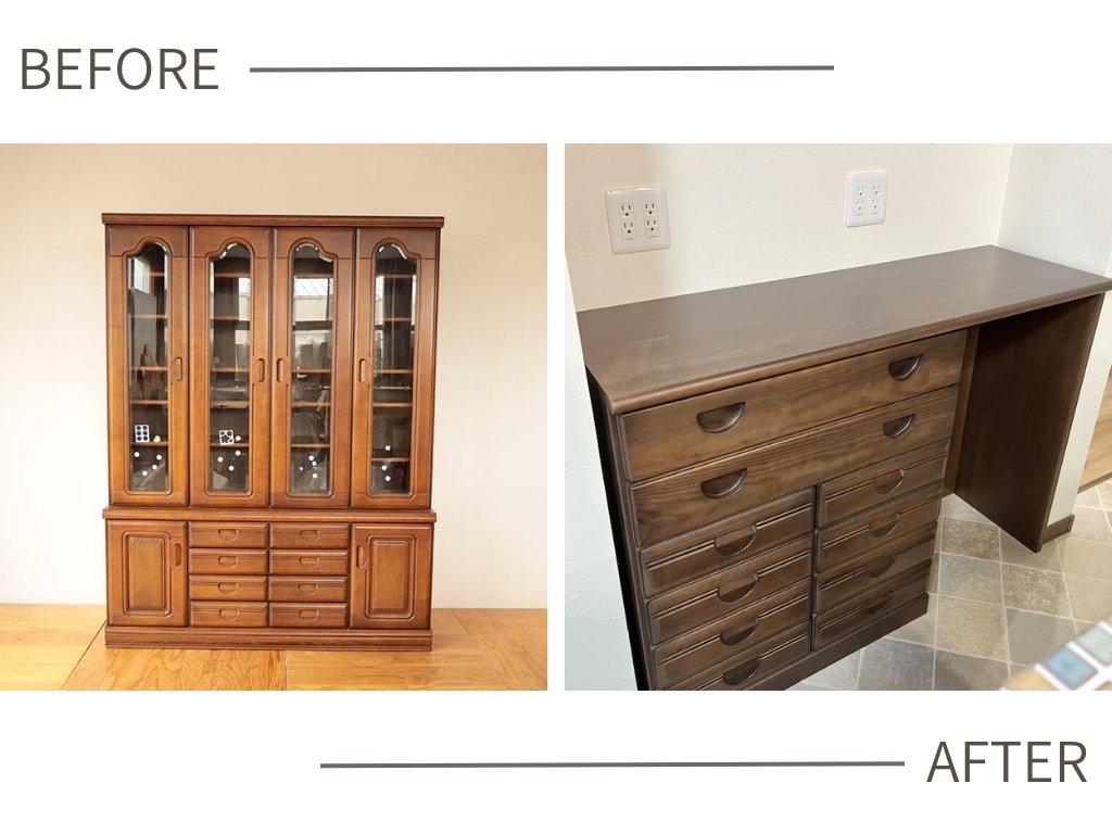 食器棚を上下分解（作業台、ダストボックス収納付き）