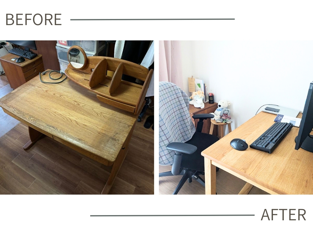 学習机をパソコンデスクにリメイク（将来的にダイニングテーブルとしても使用予定）
