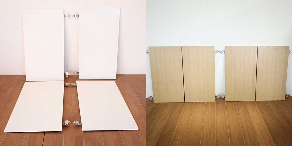 R1403:作り付け収納扉の色味変更リメイク。無地から木目調へのイメージ