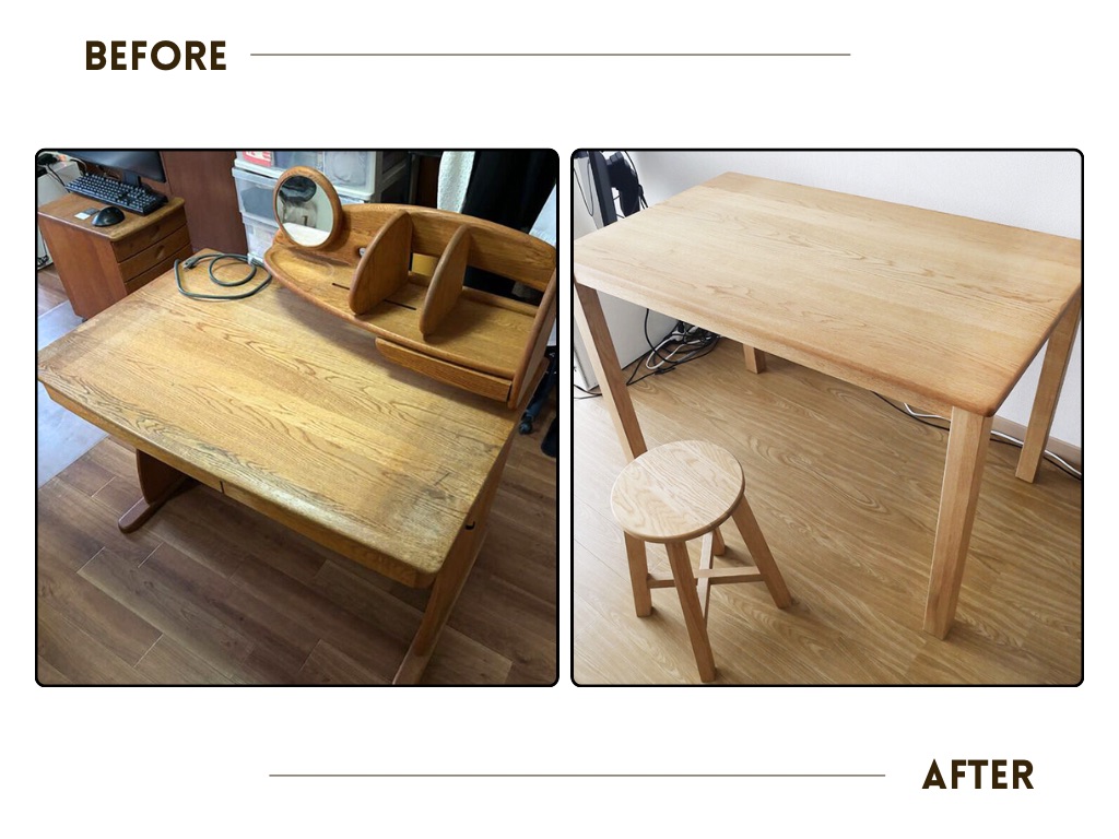 マルニ木工のデスクリメイク。ビフォーアフター