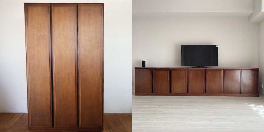 R1414:婚礼タンスから、テレビ台にもなる特大リビングボードにリメイクのイメージ