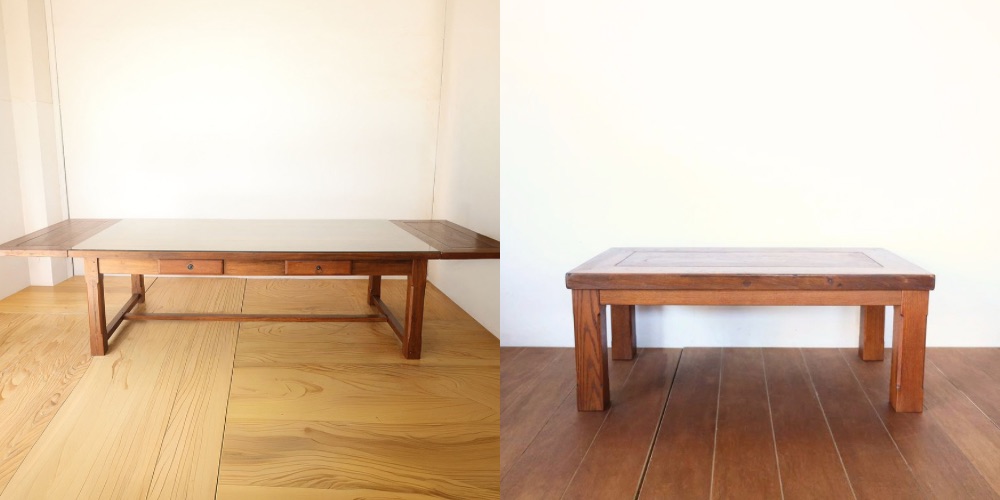 R1424:ダイニングの延長天板を活かし、コーヒーテーブルにリメイクのイメージ