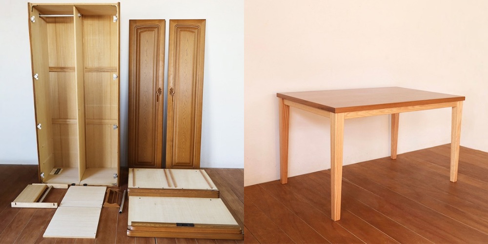 R1438:婚礼タンスの扉をダイニングテーブルに。天板裏に思い出をのイメージ